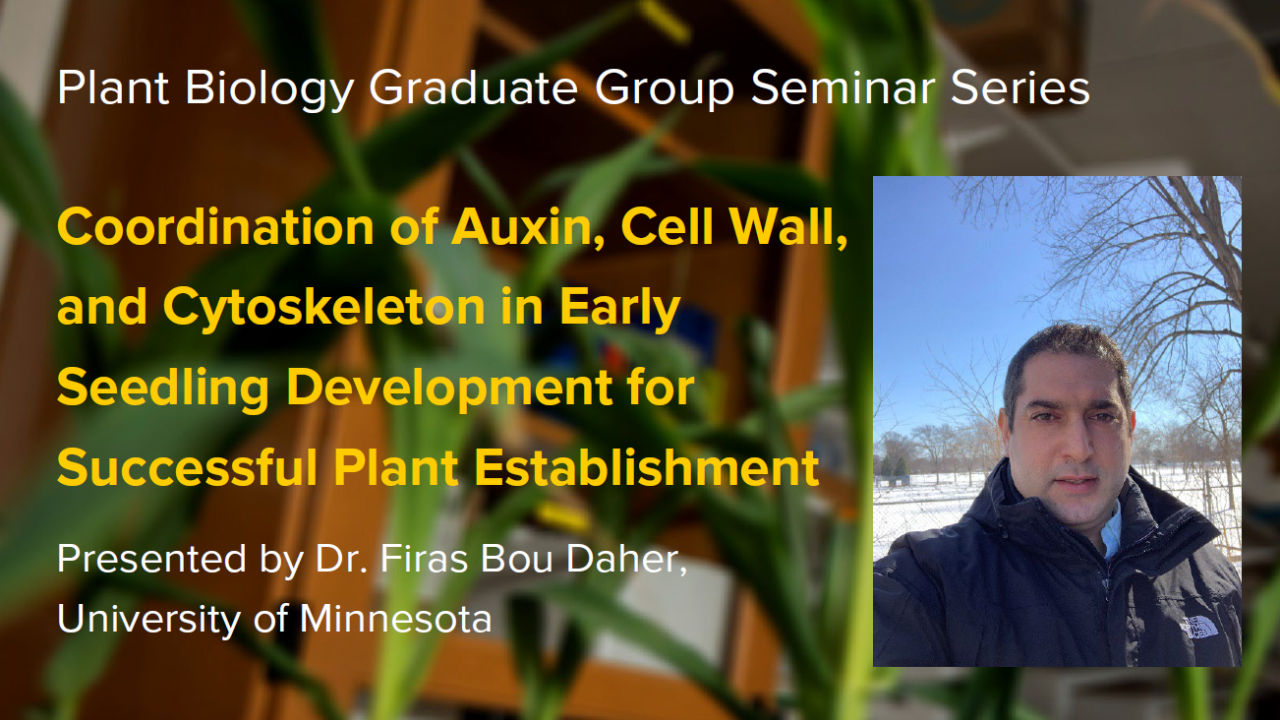 Plant graphic with seminar title and image of the presenter