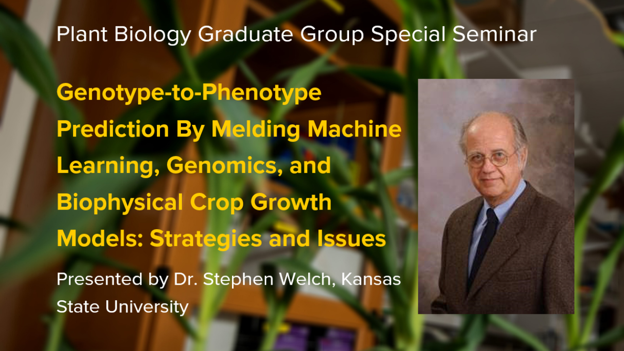 Plant graphic with seminar title, speaker name and title, and speaker photo