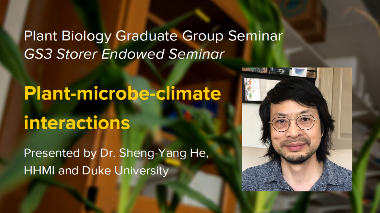 Plant graphic with seminar title, speaker name and title, and speaker photo
