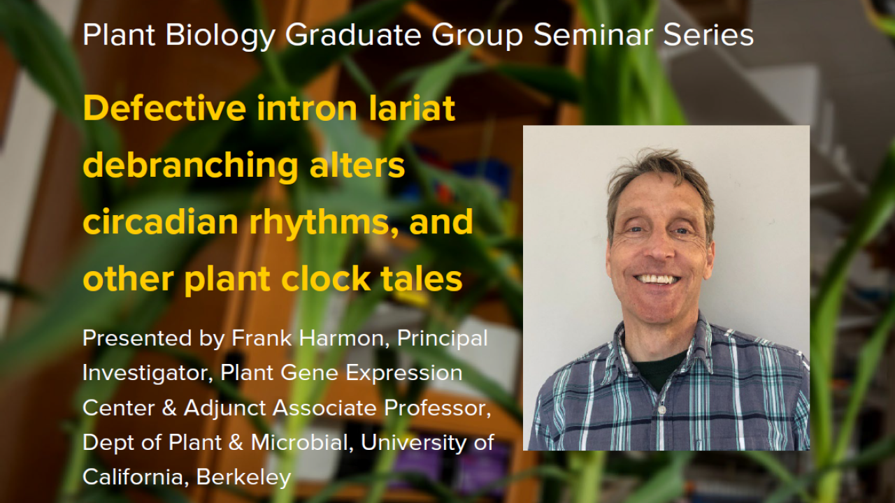 Plant graphic with seminar title, speaker name and title, and speaker photo