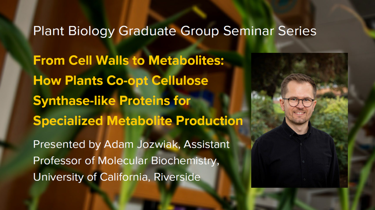 Plant graphic with seminar title, speaker name and title, and speaker photo