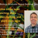 Plant graphic with seminar title, speaker name and title, and speaker photo