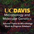 Colorful microscopic view of cells with overlaying text about microbiology seminars.
